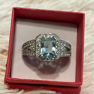 Aqua Silver Ring. Size 9.5